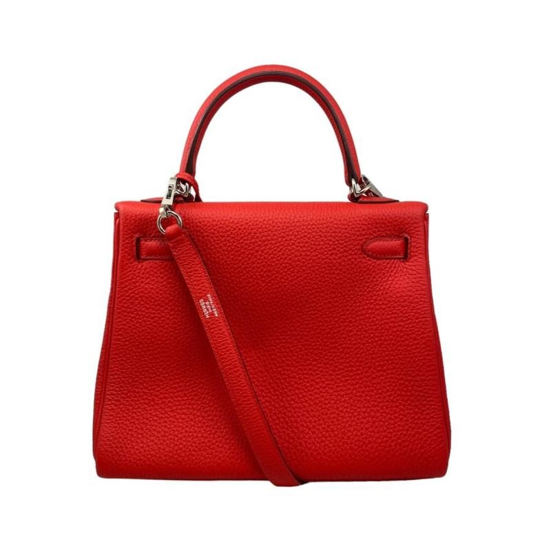 Hermes Handbag Shoulder Bag Kelly 25 D Engraved Rouge Red Silver Hardware