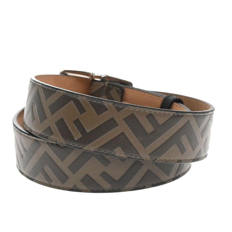 Fendi Belt FF Logo Zucca Pattern Brown Black Silver 37ka756