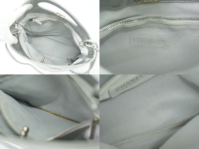 Authentic Chanel 31 Coco Mark 2WAY Chain Shoulder Bag Handbag Leather Silver