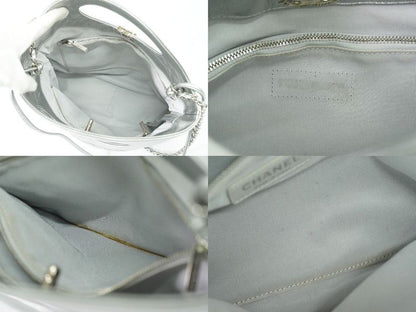 Authentic Chanel 31 Coco Mark 2WAY Chain Shoulder Bag Handbag Leather Silver