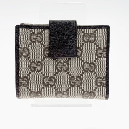 Gucci GG Canvas Compact Wallet W Hook Bifold Wallet 112716 Beige