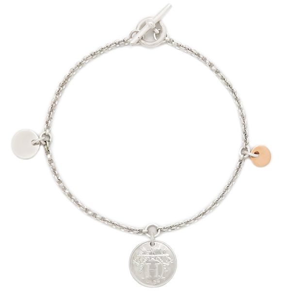 Hermes Bracelet Ex Libris PM Silver 925 18k Pink Gold Silver X Pink Gold St