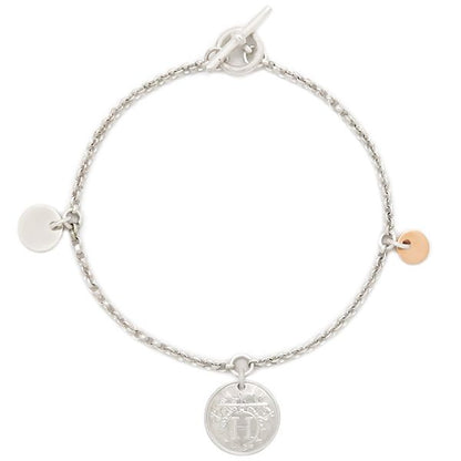 Hermes Bracelet Ex Libris PM Silver 925 18k Pink Gold Silver X Pink Gold St