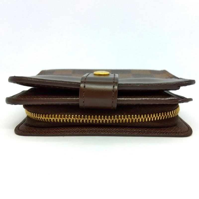 Louis Vuitton Compact Zip Fold Wallet Damier Ebène N61668 Brown Gold Hardware