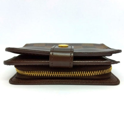Louis Vuitton Compact Zip Fold Wallet Damier Ebène N61668 Brown Gold Hardware