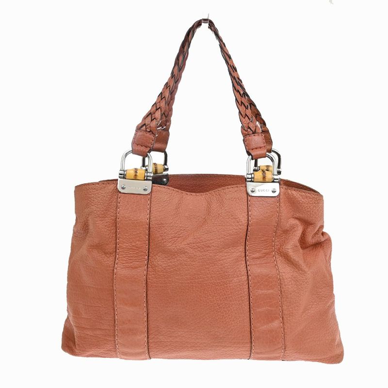 Gucci Bamboo Tote Shoulder Bag Leather Coral Pink 64ka752