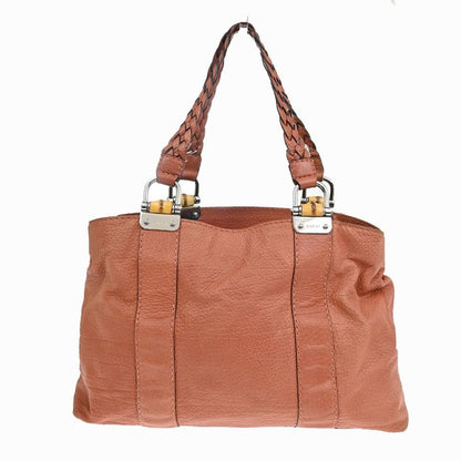 Gucci Bamboo Tote Shoulder Bag Leather Coral Pink 64ka752
