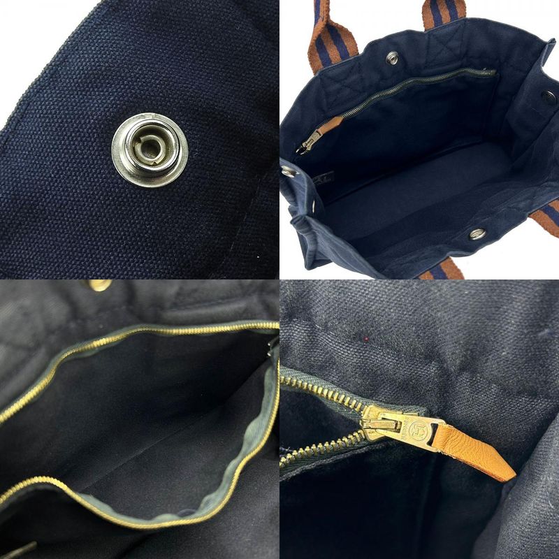Hermes Tote Bag Fourre Tout PM Canvas Navy Brown Silverhardware Casual Usual