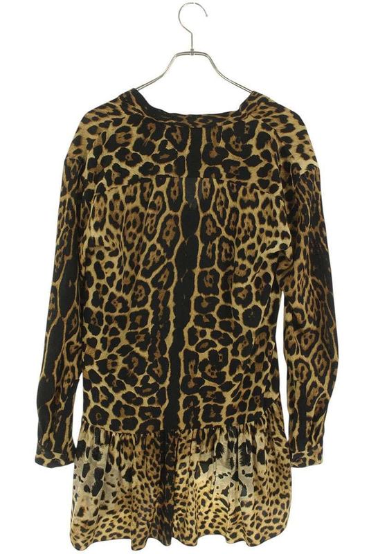 Saint Laurent Paris 485610 Y374q Leopard Print Silk Dress Women 34