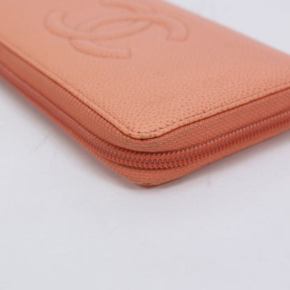 Chanel Coco Mark Round Zip Wallet Caviar Skin Orange Wallet Silver