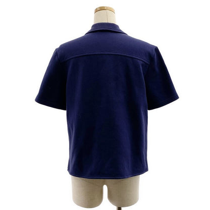 Celine - Triomphe Logo Slit Open Collar Shirt - M - Navy - Women's