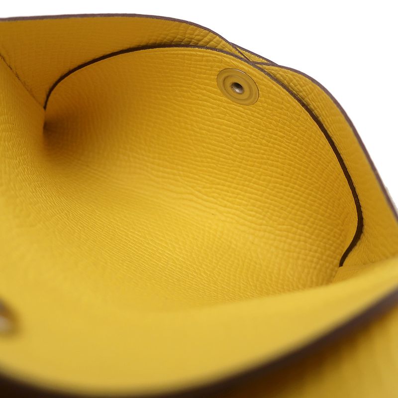 Hermes Card Case Calvi Duo Vaux Epson Jeanne Naples Silver Hardware Yellow U