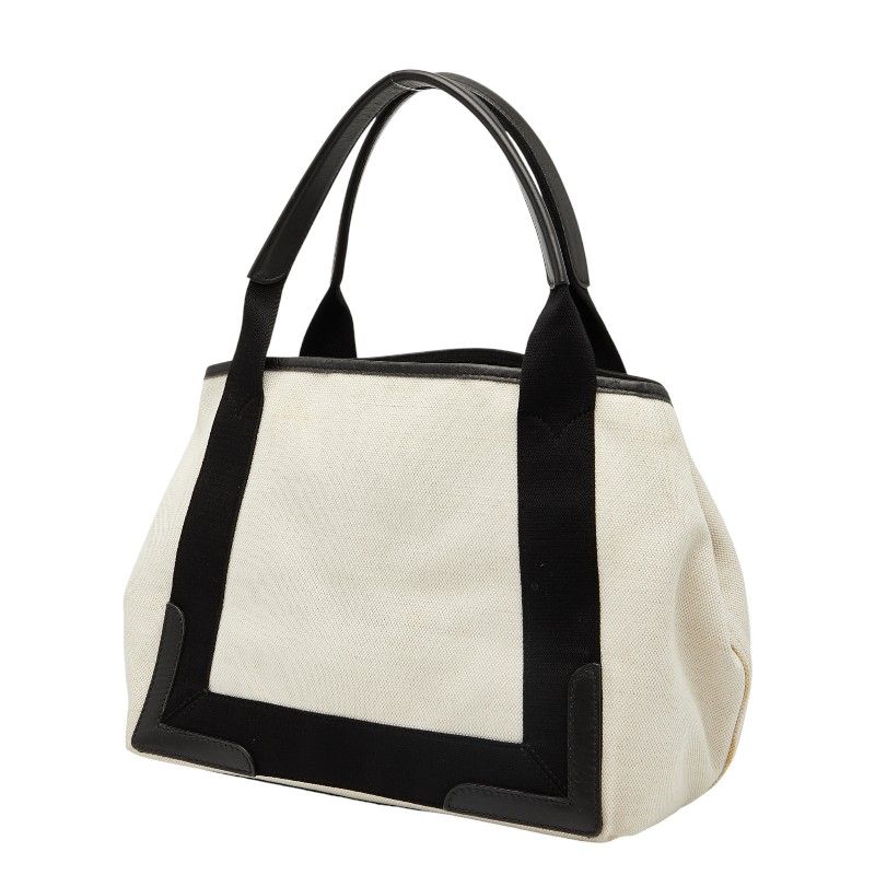 Balenciaga Navy Cabas Small 339933 Beige Black Canvas Leather Women's Balenciaga