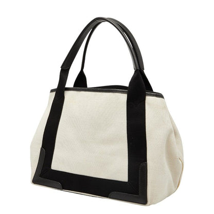 Balenciaga Navy Cabas Small 339933 Beige Black Canvas Leather Women's Balenciaga