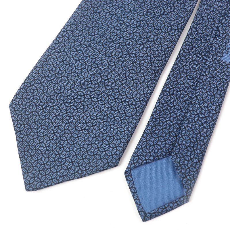 Hermes 7695 OA 100% Silk Geometric Pattern Wide Tie Blue With Box Men's