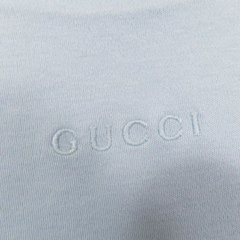 Gucci 837965 100% Cotton Short Sleeve T-shirt With Logo Embroidery Light Blue M