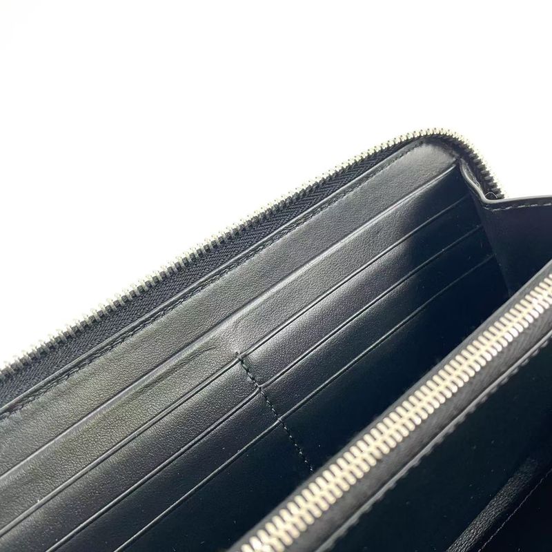 Celine Logo Leather Round Zip Leather Black Wallet Silver