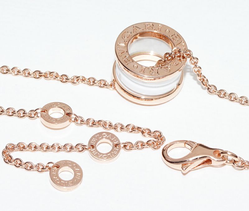 Bulgari Pendant Necklace 18K Pink Gold White Ceramic Bzero1 Pendant Necklace