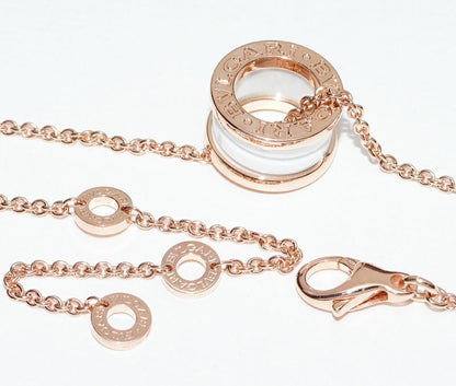 Bulgari Pendant Necklace 18K Pink Gold White Ceramic Bzero1 Pendant Necklace