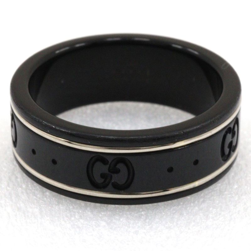 Gucci Icon Thin Band 18kwhite Gold × Corundum 14.5 Black Unisex 2.2g Ring