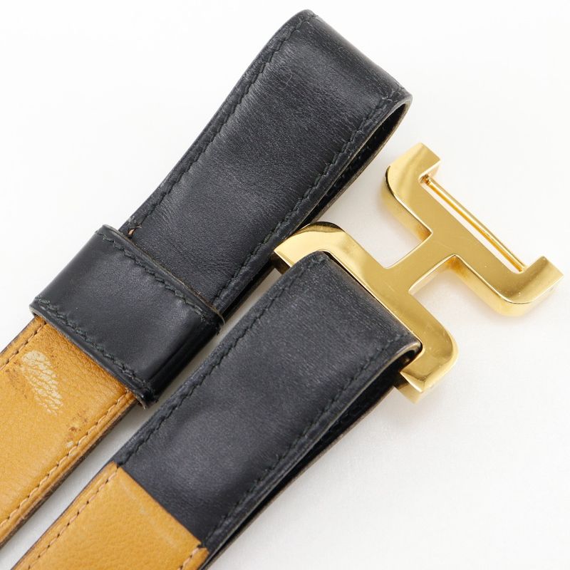 Hermes H Belt Vintage Calf And Gold Plated Black 00G Ladies Belt