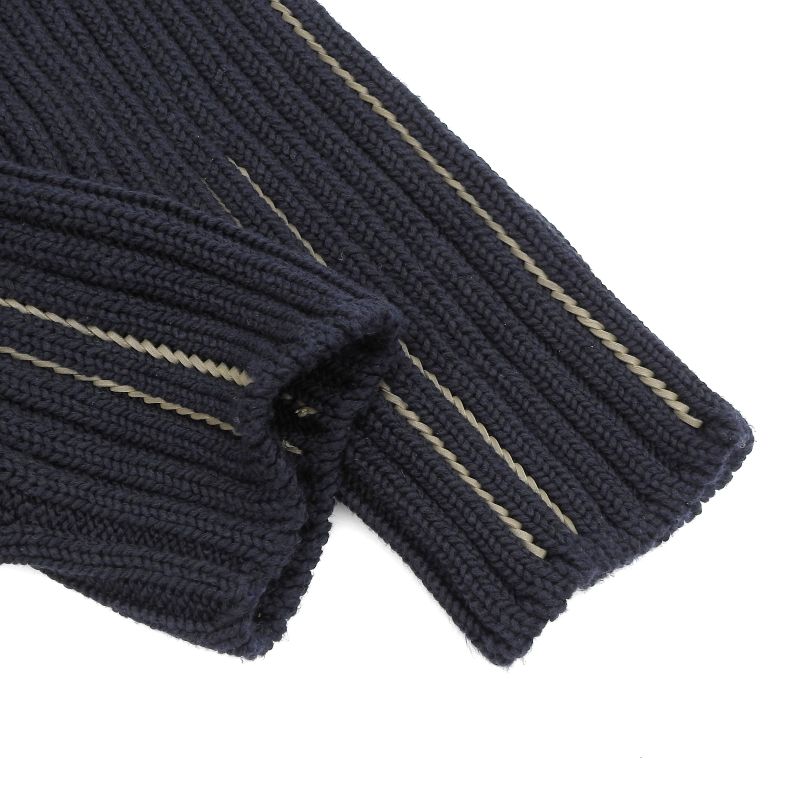 Hermes 2021 100% Cotton Leather Braided Mock Neck Long Sleeve Knit Navy M Made