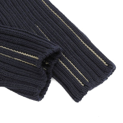 Hermes 2021 100% Cotton Leather Braided Mock Neck Long Sleeve Knit Navy M Made