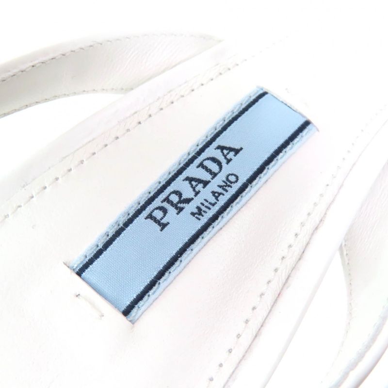 Prada 1i890m Triangle Logo Strap Leather Pumps Rosso Bianco 37.5 With Box And