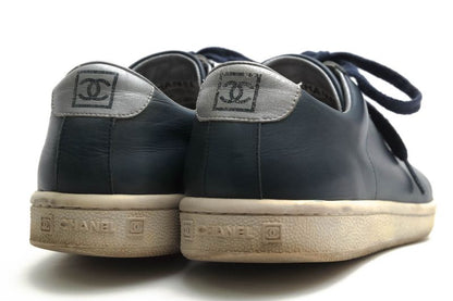 Chanel Shoes Sneakers Shoes Low Cut Women Leather Genuine Leather Navy Blue