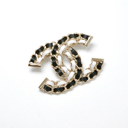 Chanel Brooch Corsage Gold Black White Here Mark