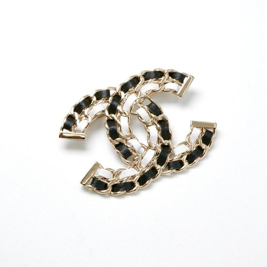 Chanel Brooch Corsage Gold Black White Here Mark