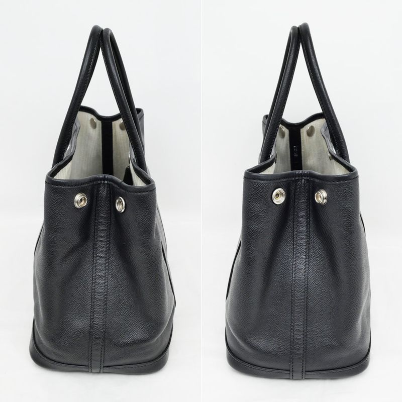 Hermes Garden Party T PM 30 Black Epson T Engraved Leather Hand Tote Bag