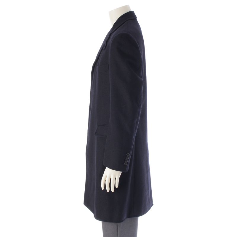 Hermes Wool Cashmere Herringbone Chester Coat Outerwear Navy 48