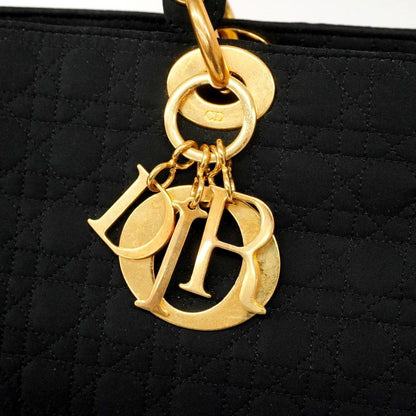 Christian Dior Handbag Canage Lady Dior Nylon Black Gold Hardware Women
