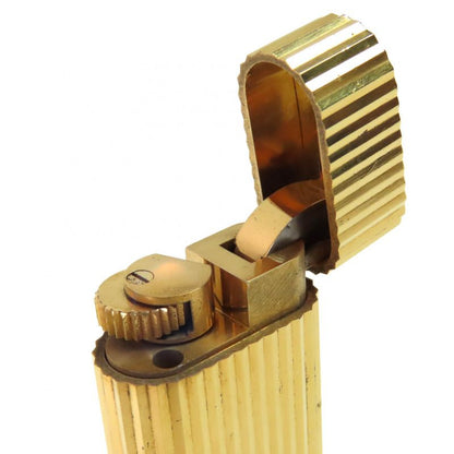 Cartier Stripe Oval Roller Type Gas Lighter Smoking Goods Gold