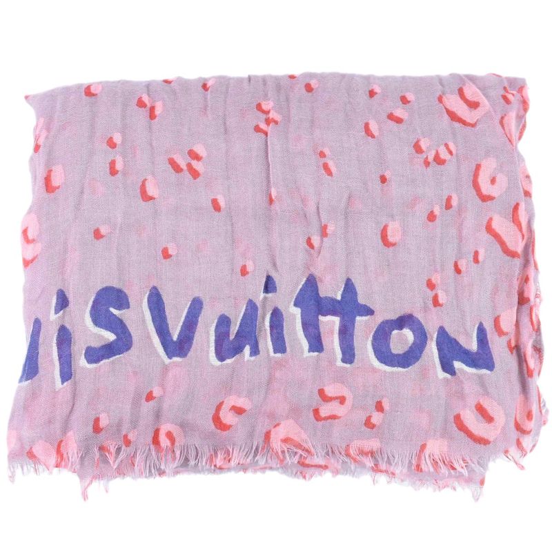 Authentic Louis Vuitton LV Leopard Large Shawl Cashmere Silk Grayish Pink