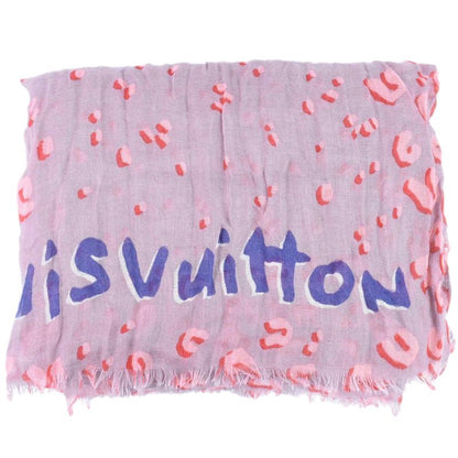 Authentic Louis Vuitton LV Leopard Large Shawl Cashmere Silk Grayish Pink