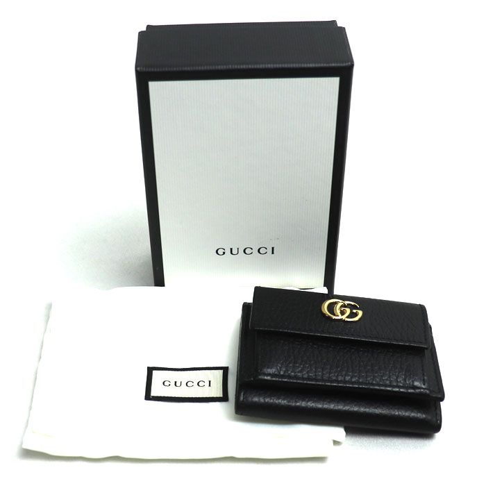 Gucci Petit Marmont Leather Wallet Trifold Wallet Black 523277 Ladies Preowned