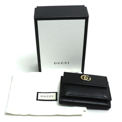 Gucci Petit Marmont Leather Wallet Trifold Wallet Black 523277 Ladies Preowned
