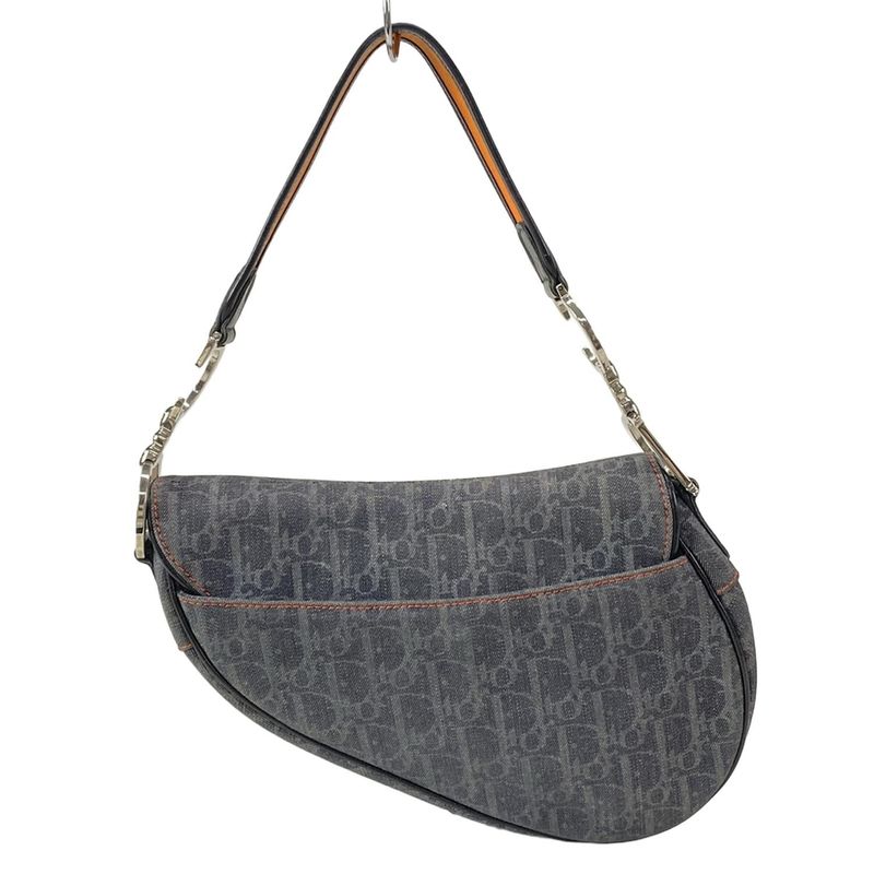 Dior/christian Dior Shoulder Bag Saddle Bag Navy Black And Orange Leather