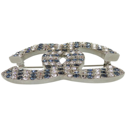 Chanel Coco Mark Rhinestone Metal Silver Blue Brooch 1673 Chanel
