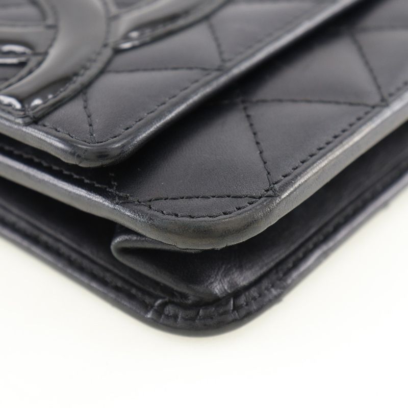 Chanel Chain Wallet Cambon Line A46646 Calf And Enamel Black Ladies Long Wallet