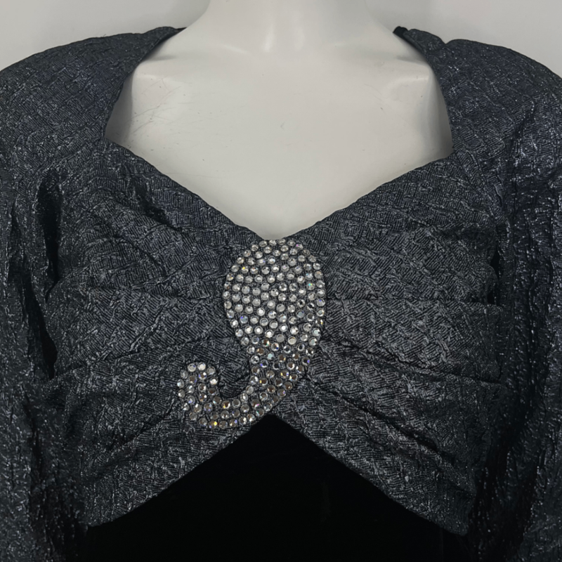 Christian DIOR Dressy Dress Velour Lame Rhinestones Long Sleeves Long