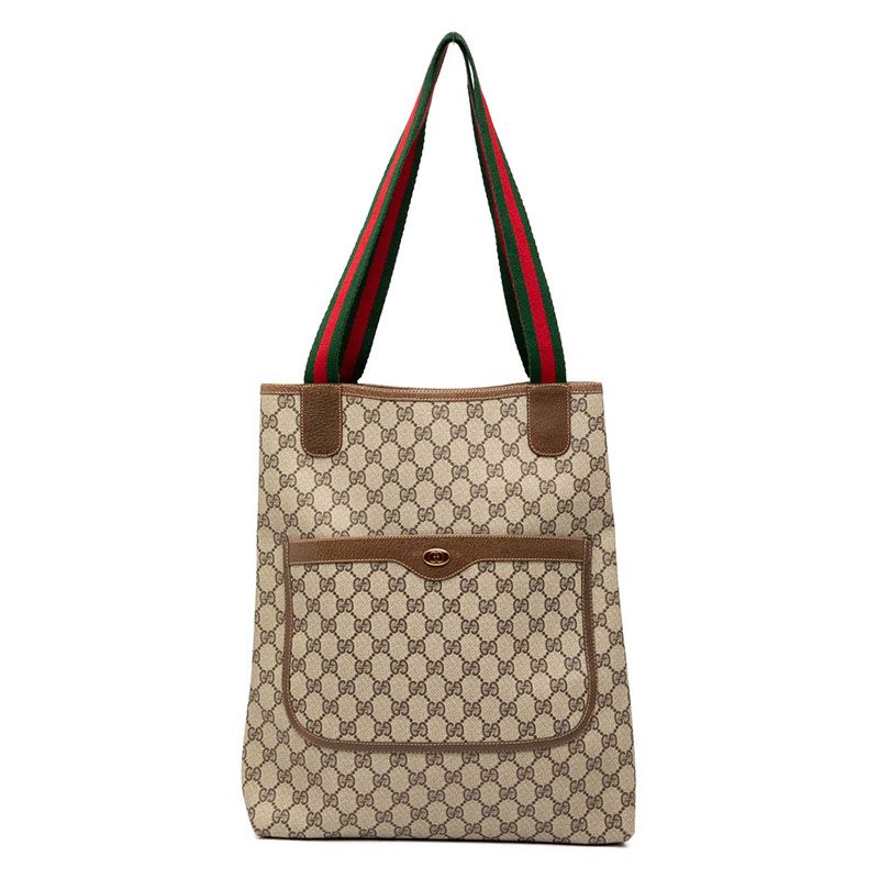 Gucci GG Supreme Sherry Line Tote Bag Shoulder Bag 001080494 Beige Brown PVC