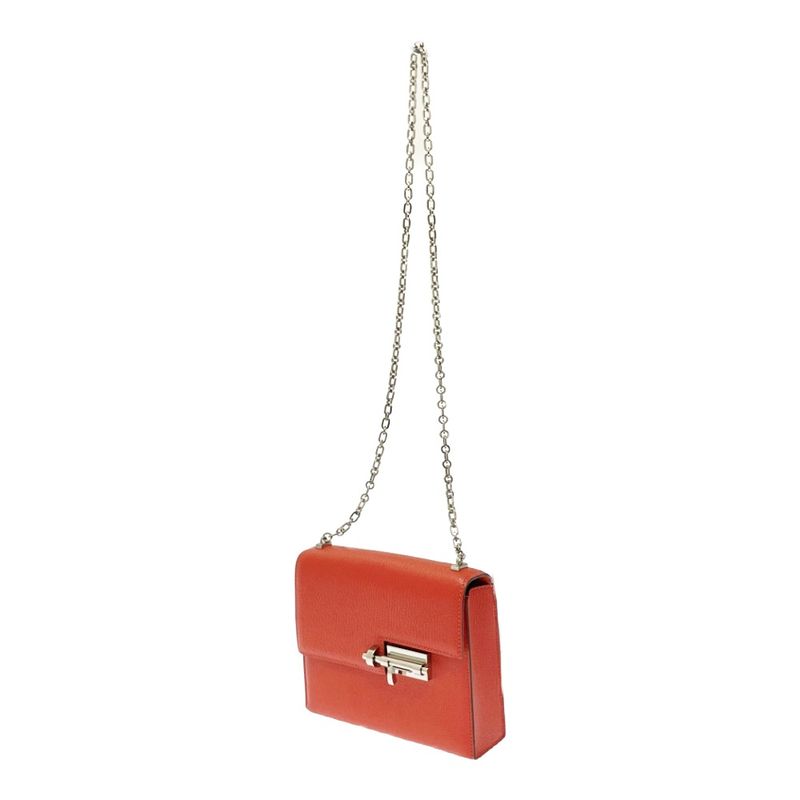 Hermes Leather Silver Hardware Velu Chain Mini Shoulder Bag Red Engraved a