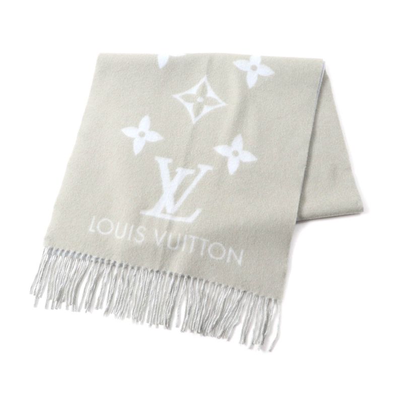 Louis Vuitton M70462 Echarpe Reykjavik 100% Cashmere Stole Grey Light Blue Made