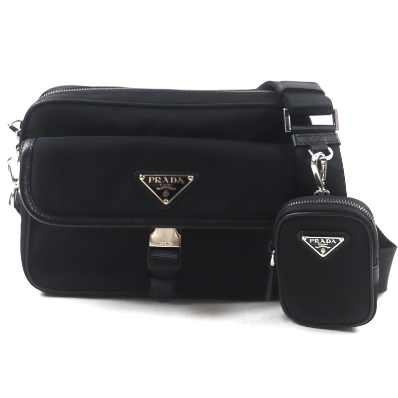 Prada 2vh133 Re-nylon Nylon Saffiano Leather Triangle Logo Triangle Plate