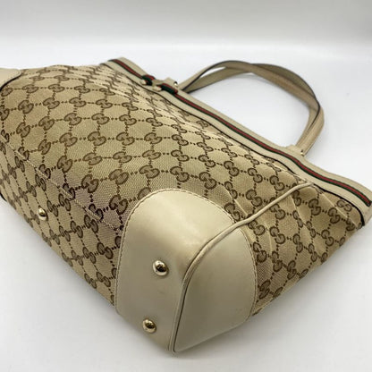 Gucci 257061 Tote Handbag GG Canvas Sherry Leather Beige Ladies Men Vintage