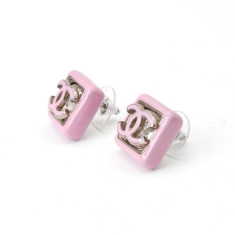 Chanel Earrings Earring Silver Pink Coco Mark Square