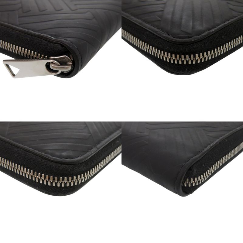 Bottega Veneta Round Zipper Debossed Intrecciato 593217 Rubber Black Long